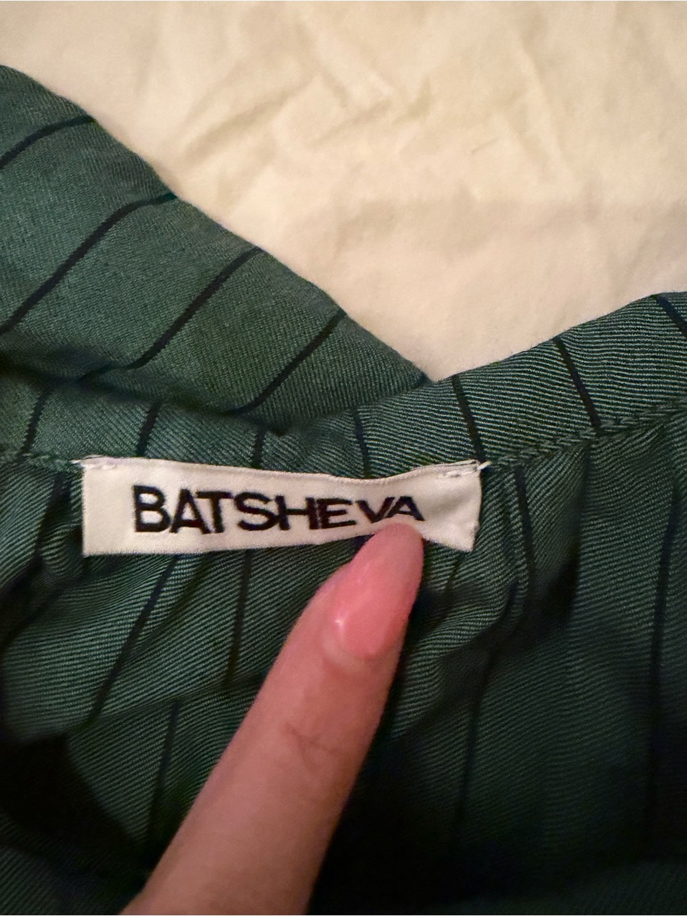 Batsheva Green Pinstripe Tie Blouse - Picture 3 of 4